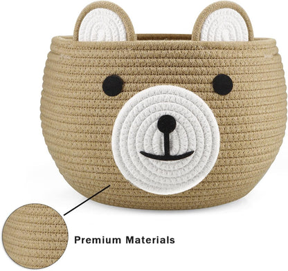 PandaEar Cotton Rope Baby Basket, Baby Gift Basket Nursery Laundry Organizer with Cute Bear Design for Storage Infant Newborn Essentials, Diaper Caddy with Handle (Pink)