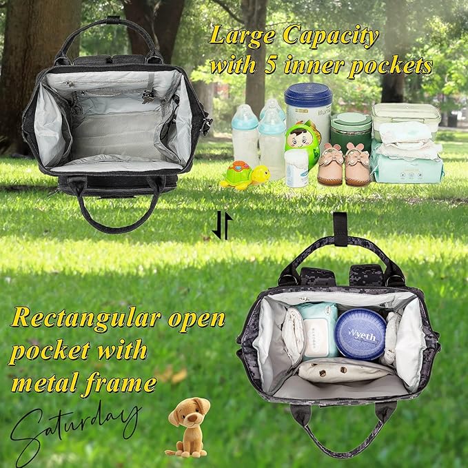Camo Diaper Bag Backpack for Dad and Mom with USB Charging Port Stroller Straps and Insulated Pocket,army military Travel Nappy Backpack (DADDY and MOMMY patches)