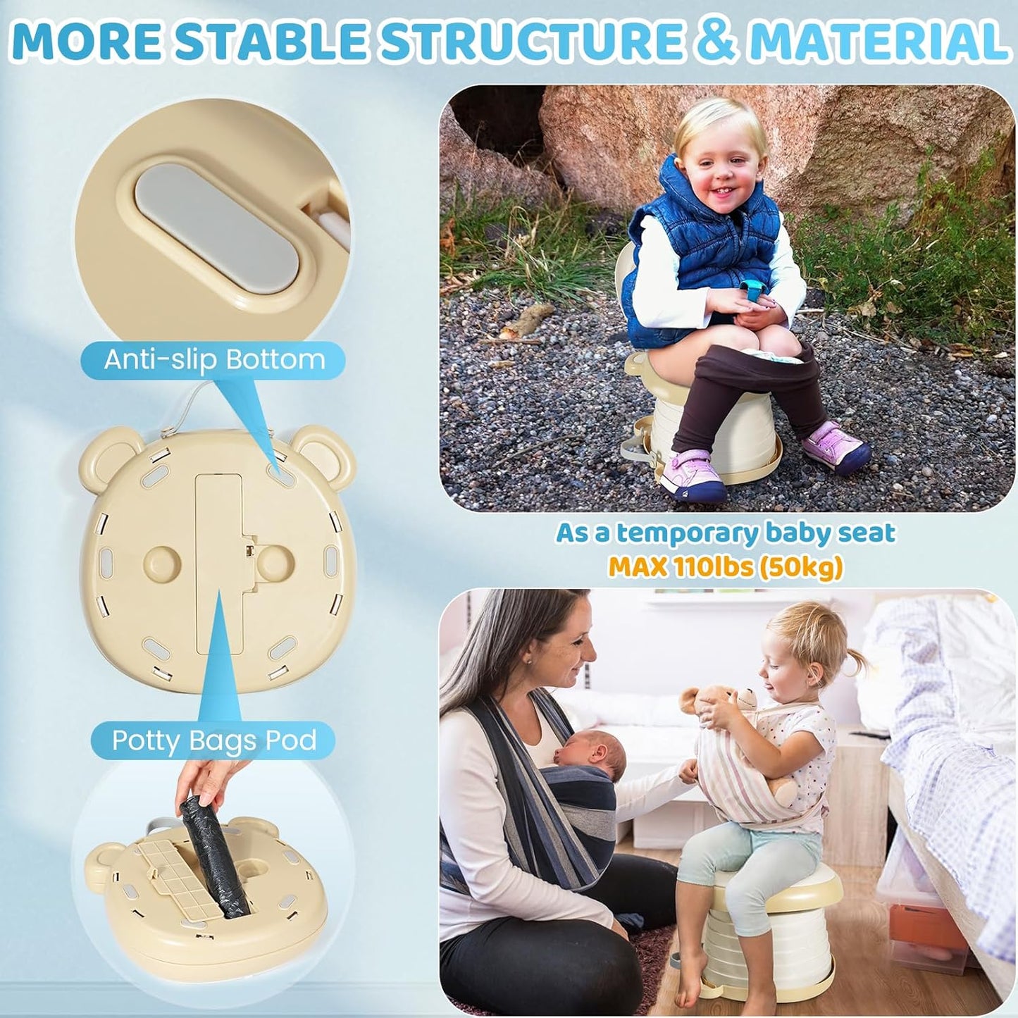Orzbow Portable Potty Training Toilet, Travel Potty Seat for Toddler Boys Girls, Toilet Training Essentials, Foldable, Includes Free Travel Bag and Disposable Liners, Toddler Travel Essentials, Grey