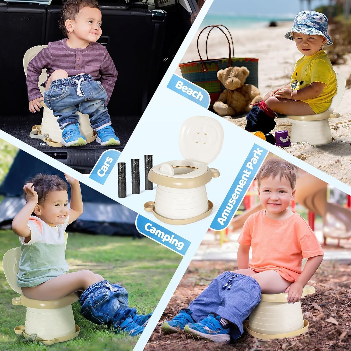 Orzbow Portable Potty Training Toilet, Travel Potty Seat for Toddler Boys Girls, Toilet Training Essentials, Foldable, Includes Free Travel Bag and Disposable Liners, Toddler Travel Essentials, Grey