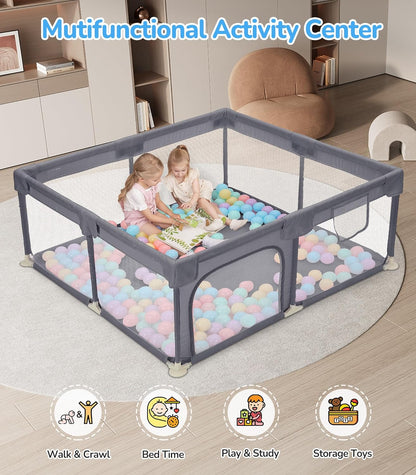Dripex Baby Playpen, 47"x47" Small Playpen for Babies, Enhanced Safety Baby Play Yard for Indoor & Outdoor, Infant Play Pen with Soft Breathable Visible Mesh, Anti-Fall Design & Easy Setup, Grey