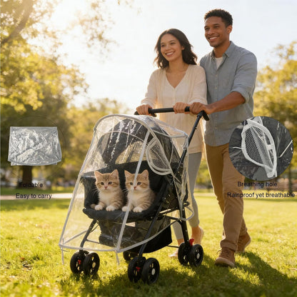 Unisize Pet Stroller Rain Cover, EVA Transparent Waterproof & Windproof Cover for Snow Rain Wind, Foldable Universal Fit for Most Dog Strollers