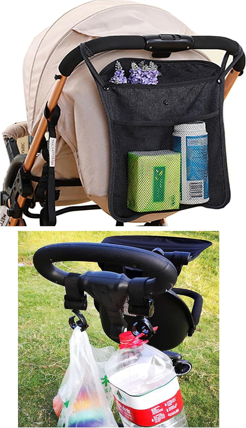 Baby Stroller Organizer,Black,Umbrella stroller organizer,Extra pockets to store snacks/wipes items,Holds water bottles, toddler sweat shirt etc (Black)
