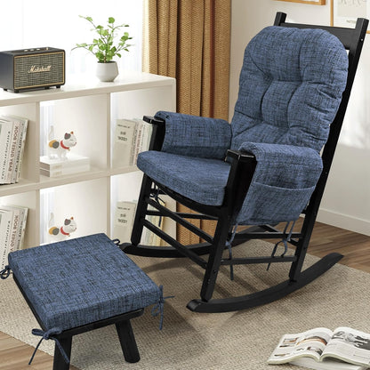 SINOSSO Glider Rocker Cushion Set (5 Pcs), Soft Blended Fabric High-Density Support Foam Seat Cushions with Ties, Fits Rocking Chair/Nursery Glider & Ottoman, Black-Gray