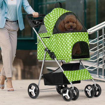 Magshion Compact Pet Stroller for Small-Medium Dogs/Cats up to 22lbs, 4-Wheel Lightweight Umbrella Shaped Portable Puppy Travel Jogger with Breathable Mesh, Cup Holder & Rear Storage, Black