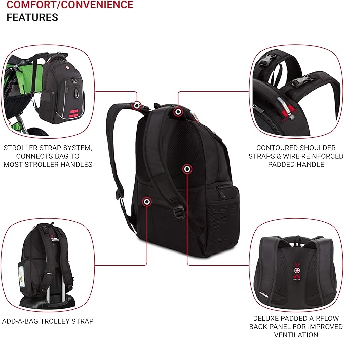 SwissGear Diaper Bag Backpack, Multifunction Travel Backpack, Maternity Baby Changing Bags, Men’s and Women’s - Black