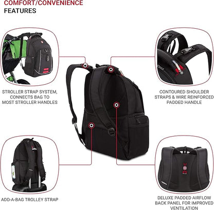 SwissGear Diaper Bag Backpack, Multifunction Travel Backpack, Maternity Baby Changing Bags, Men’s and Women’s - Black