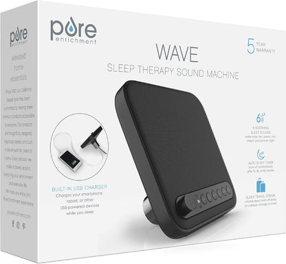 Pure Enrichment Wave Premium Sleep Sound Machine with USB Charger - Seamless Looping with 6 Soothing All-Natural Sounds, & Auto-Off Timer - Easily Portable for Travel (White) Patented Design