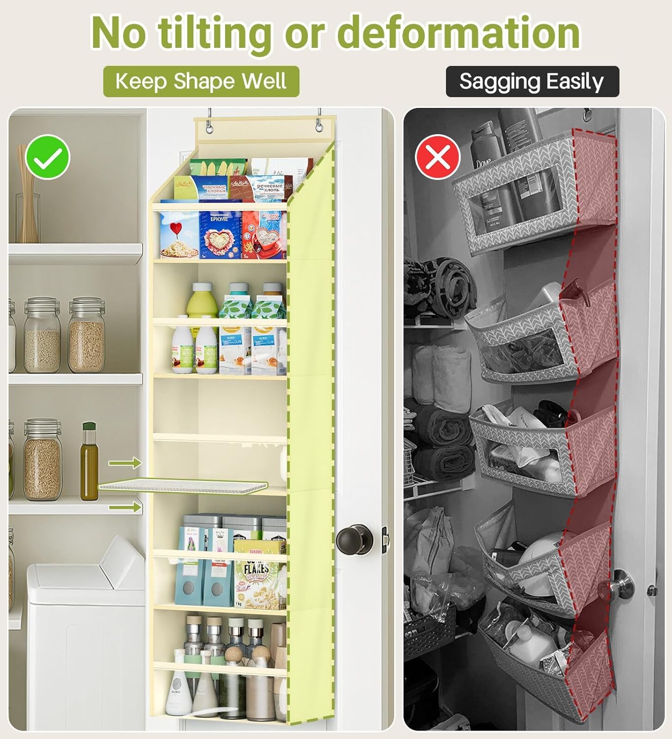 AOODA 2 Pack Over the Door Organizer, Large Capacity Closet Door Hanging Organizer, Clear Deep Pockets Baby Storage for Nursery, Bathroom, Bedroom, Pantry, Diapers (Light Yellow)