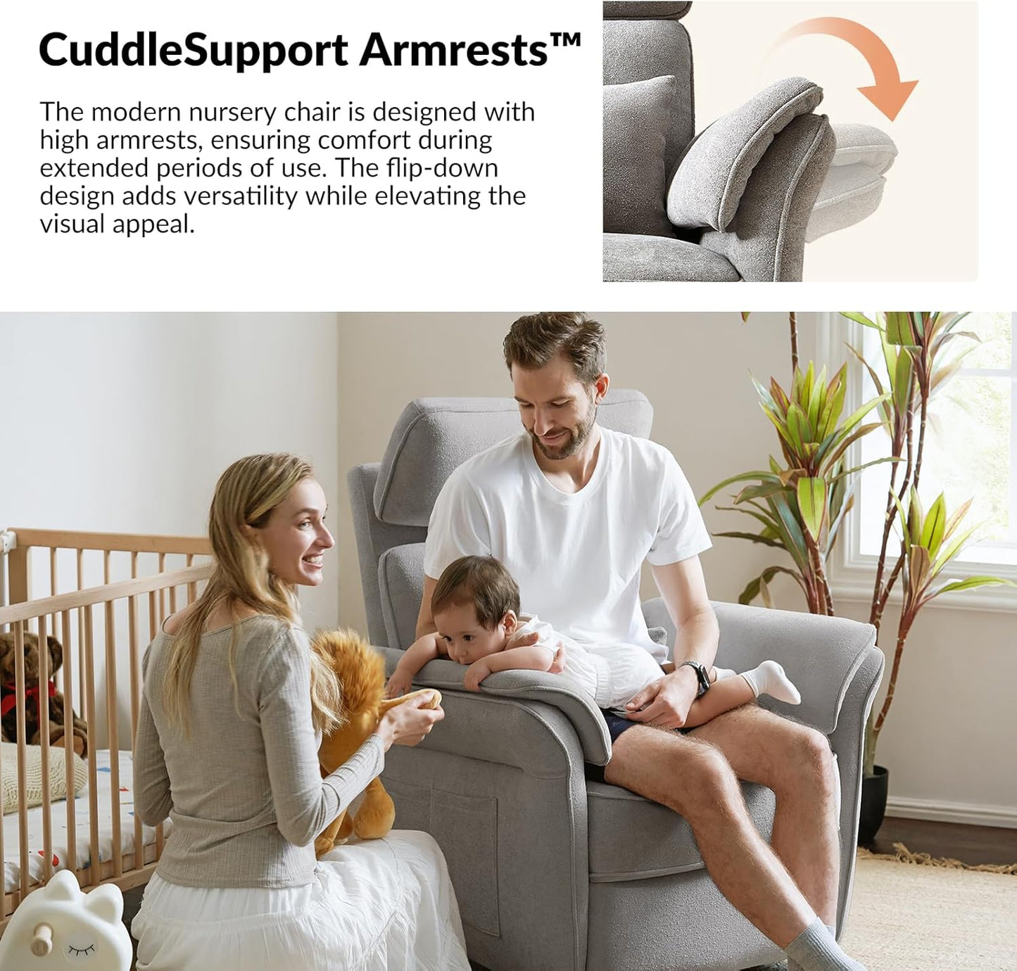 HULALA HOME Nursery Glider Recliner with Adjustable Headrest and Armrests, Power Swivel Rocker Recliner Chair with USB Port and Storage Bags, GREENGARD, FSC, CertiPUR-US® Certified, Beige