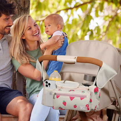 Universal Stroller Organizer with Insulated Cup Holders and Detachable Phone Bag,Stroller Caddy Fits for Stroller Accessories like Uppababy, Baby Jogger, Doona, Nuna Stroller (Green Square grid)
