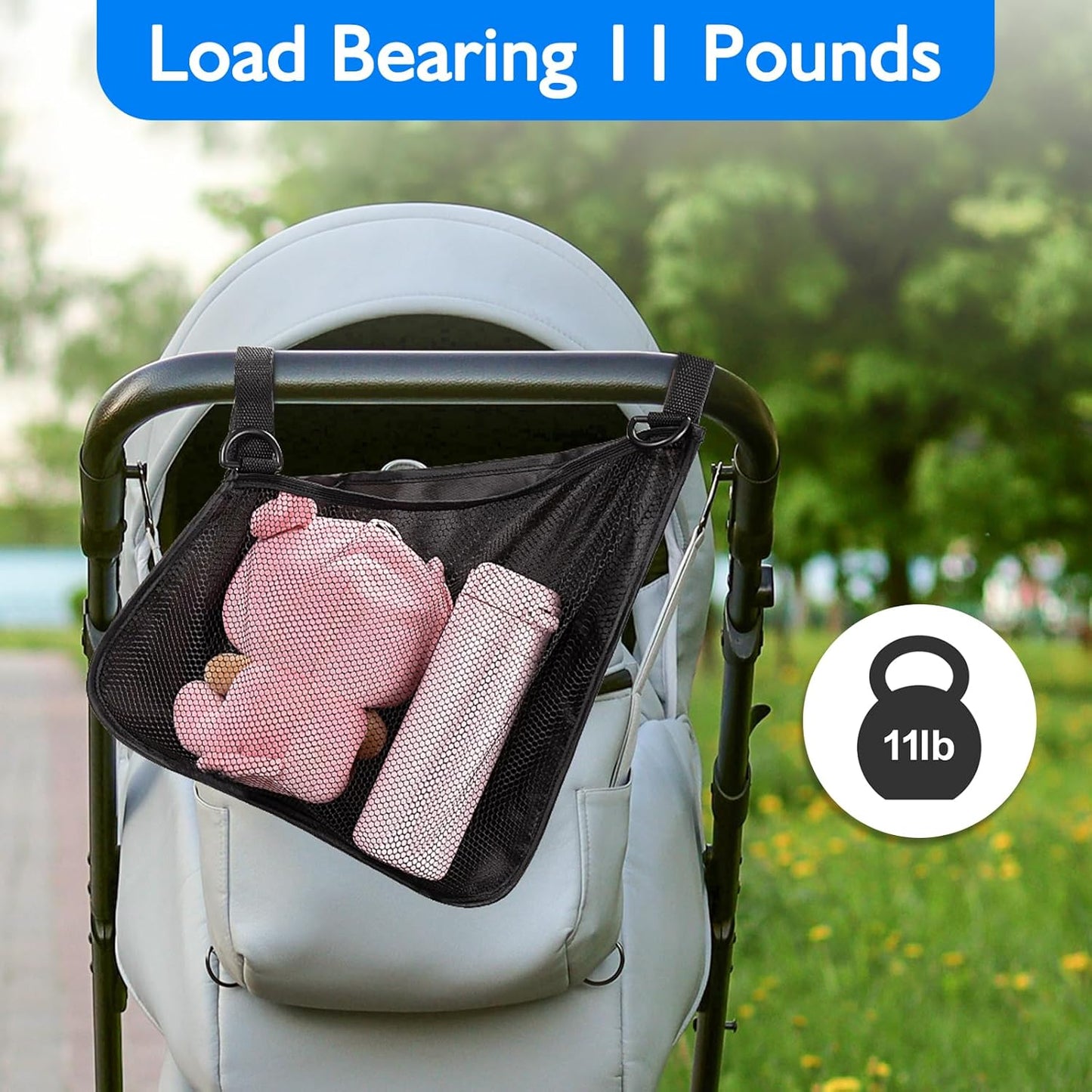 Stroller Side Bag - Bike/Stroller Organizer, Hook & Loop Easy Attach - Mesh Design, Non-Slip Straps, mom Cozy Stroller Organizer, Stroller Accessories, Black (BLACK 2PCS)