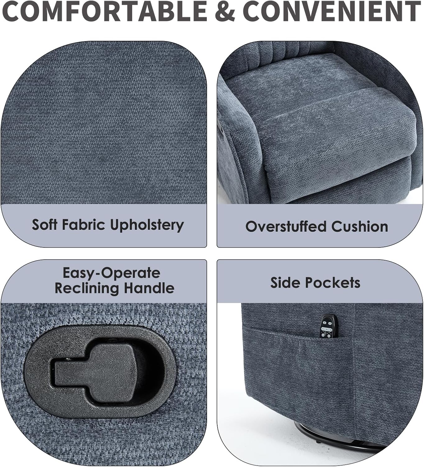 Trustyue Swivel Rocker Recliner Chair, 360° Swivel Recliner with Heat and Massage, Rocker Recliner Nursery Glider Chair with Side Pockets for Living Room (Beige, Fabric)