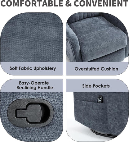 Trustyue Swivel Rocker Recliner Chair, 360° Swivel Recliner with Heat and Massage, Rocker Recliner Nursery Glider Chair with Side Pockets for Living Room (Beige, Fabric)
