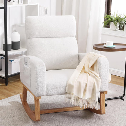 HCHAIRH Rocking Chair Nursery, Upholstered Fabricr Nursing Rocking Chairs with Soft High Back, Modern Nursery Glider Rocker for Mom Living Room, Bedroom, Camel
