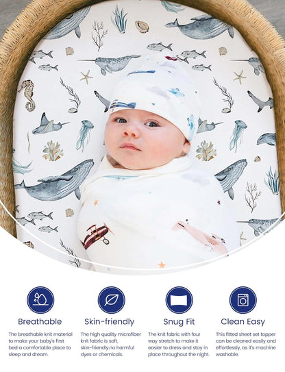 TotAha Premium Stretchy Bassinet Sheets for Baby Girl, Silky Comfort Cradle Sheets Fitted 18 x 36 for Oval, Rectangular, Hourglass Mattress, Hypoallergenic, Buttery Soft 2-Pack (Floral & Pale Pink)