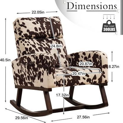 Rocking Chair Nursery, Upholstered Nursing Rocker Chair for Mom with High Backrest and Side Pockets for Bedroom Living Room, Beige