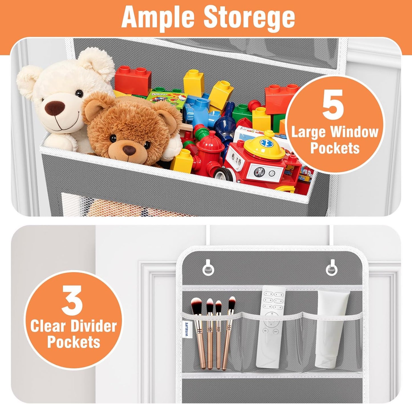 WISELIFE Over The Door Organizer Storage 4 Shelves Large Capacity Hanging Bedroom Storage Solution with 6 Side Pockets for Dorm Bathroom Pantry Nursery and Baby Essentials Holds up to 40 Lbs (Black)