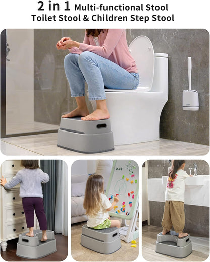 MR.SIGA Toilet Stool Squat Adult, Bathroom Stool Heavy Duty, Anti Slip Toilet Step for Bathroom, Toddler Step Stool for Kids, Off-White & Dark Gray