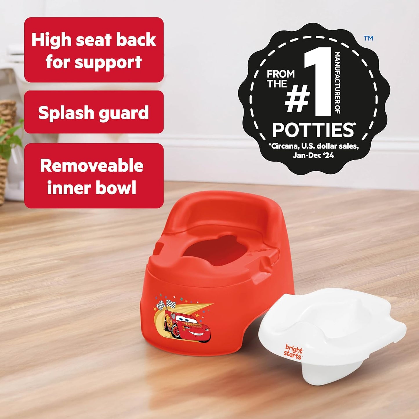 Bright Starts Disney Princess Full Comfort Potty Training Toilet, Easy Clean Removable Bowl, Splash Guard, High Back for Comfort & Stability, Toddlers up to 50 lbs