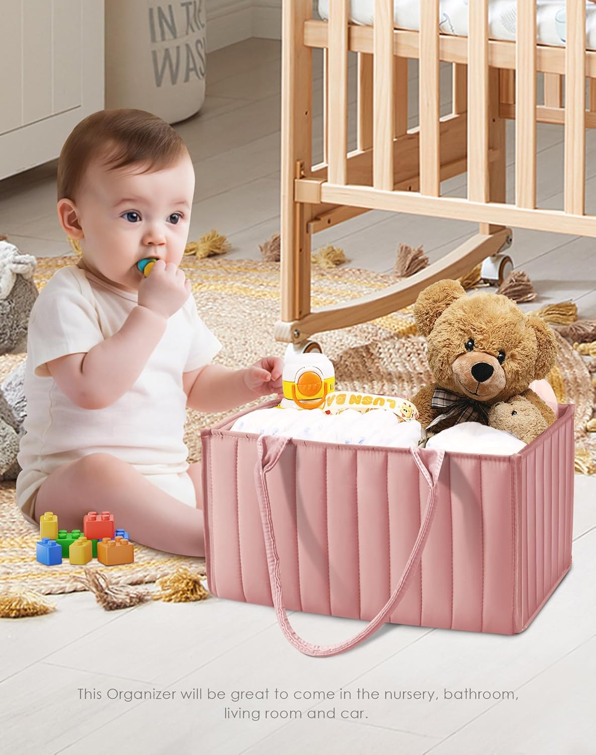 SWEET DOLPHIN 2-Pack Quilted Diaper Caddy Organizer – Premium Puffer Style Nursery Storage Bins – Water-Resistant & Wipeable Changing Table Organizer – Trendy Tote for Home & Car Travel - Mocha Brown