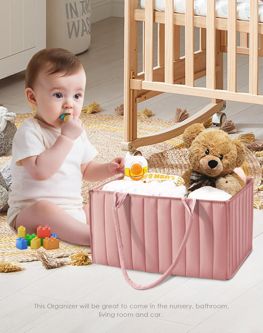 SWEET DOLPHIN 2-Pack Quilted Diaper Caddy Organizer – Premium Puffer Style Nursery Storage Bins – Water-Resistant & Wipeable Changing Table Organizer – Trendy Tote for Home & Car Travel - Mocha Brown