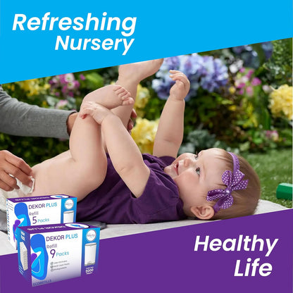 ECO-REFILLS Diaper Pail Refills - Fits Dekor PLUS Extra Thick, Powerful Odor Elimination & Fresh Powder Scent | Easy to Replace and Dispose of Diaper Bag 9 Count (Pack of 1)