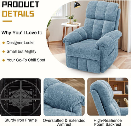 Korser Recliner Chair, Swivel Rocker Recliner Chair for Adults, Small Recliners for Small Spaces, Upholstered Manual Recliner with Side Pockets, Nursery Rocking Chair for Living Room, Chenille, Beige