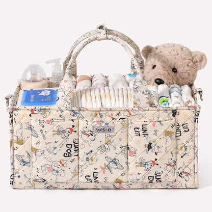 Baby Boy Essentials Diaper Caddy Organizer – Portable Storage Basket with Shoulder Strap & Stroller Hooks, Splashproof Quilted Nursery & Car Tote, Baby Gifts for Baby Shower, Classic Blue