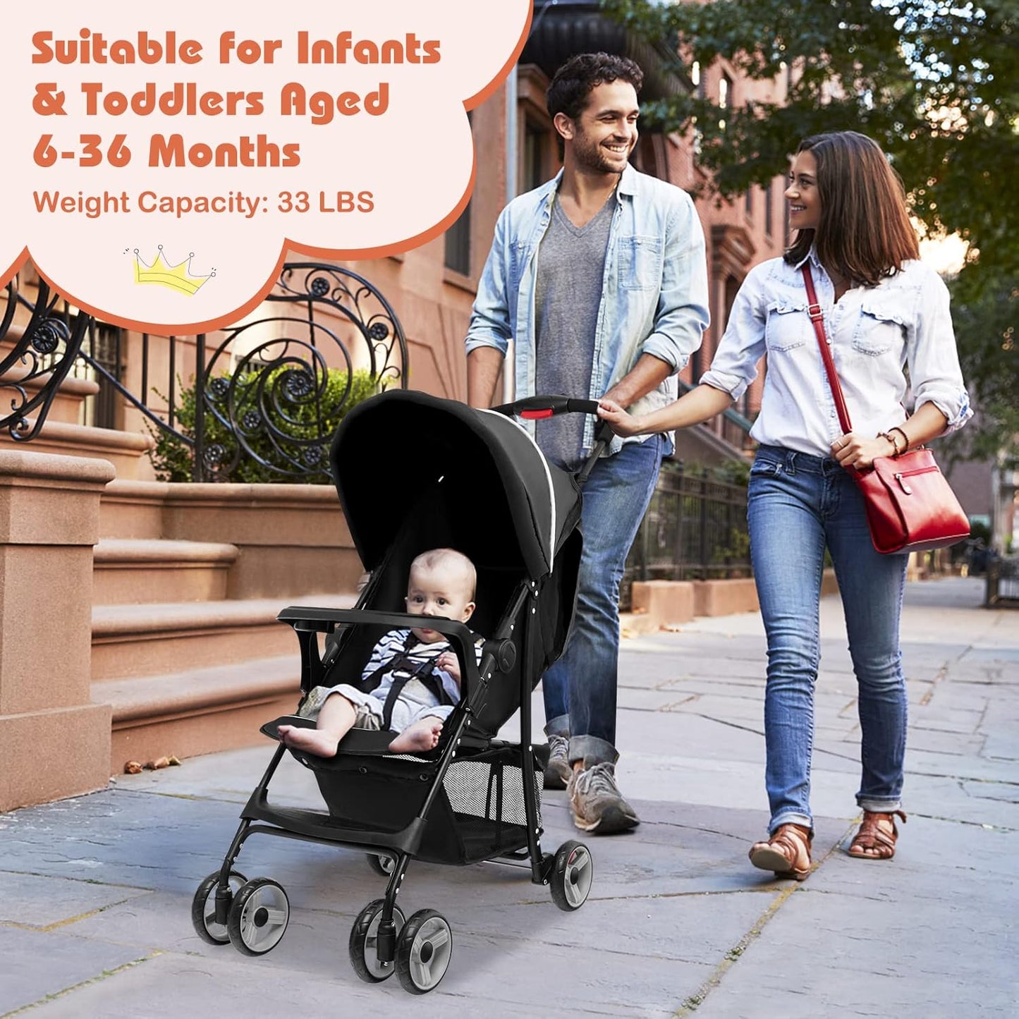 HONEY JOY Lightweight Stroller, Compact Travel Stroller for Airplane, Toddler Fold Pushchair w/Adjustable Canopy & Backrest, Storage Basket, Umbrella Stroller for Infants (Gray)