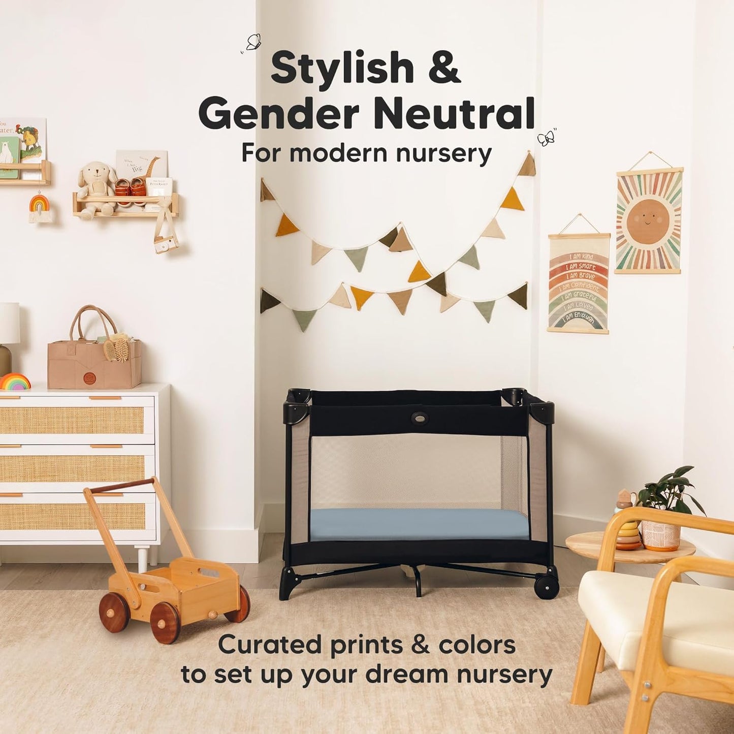2-Pack Waterproof Pack and Play Sheets, Mini Crib Sheets Fitted for Boy, Girl - 38 x 26 Viscose from Bamboo Pack N Play Mattress Sheets for Graco, Toddler Playard Baby Crib Sheets Neutral (Blue Flax) - Colors B