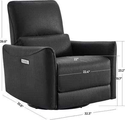 CHITA Power Recliner Chair Swivel Glider, FSC Certified Upholstered Living Room Nursery Reclining Sofa Chair with Lumbar Support, Linen
