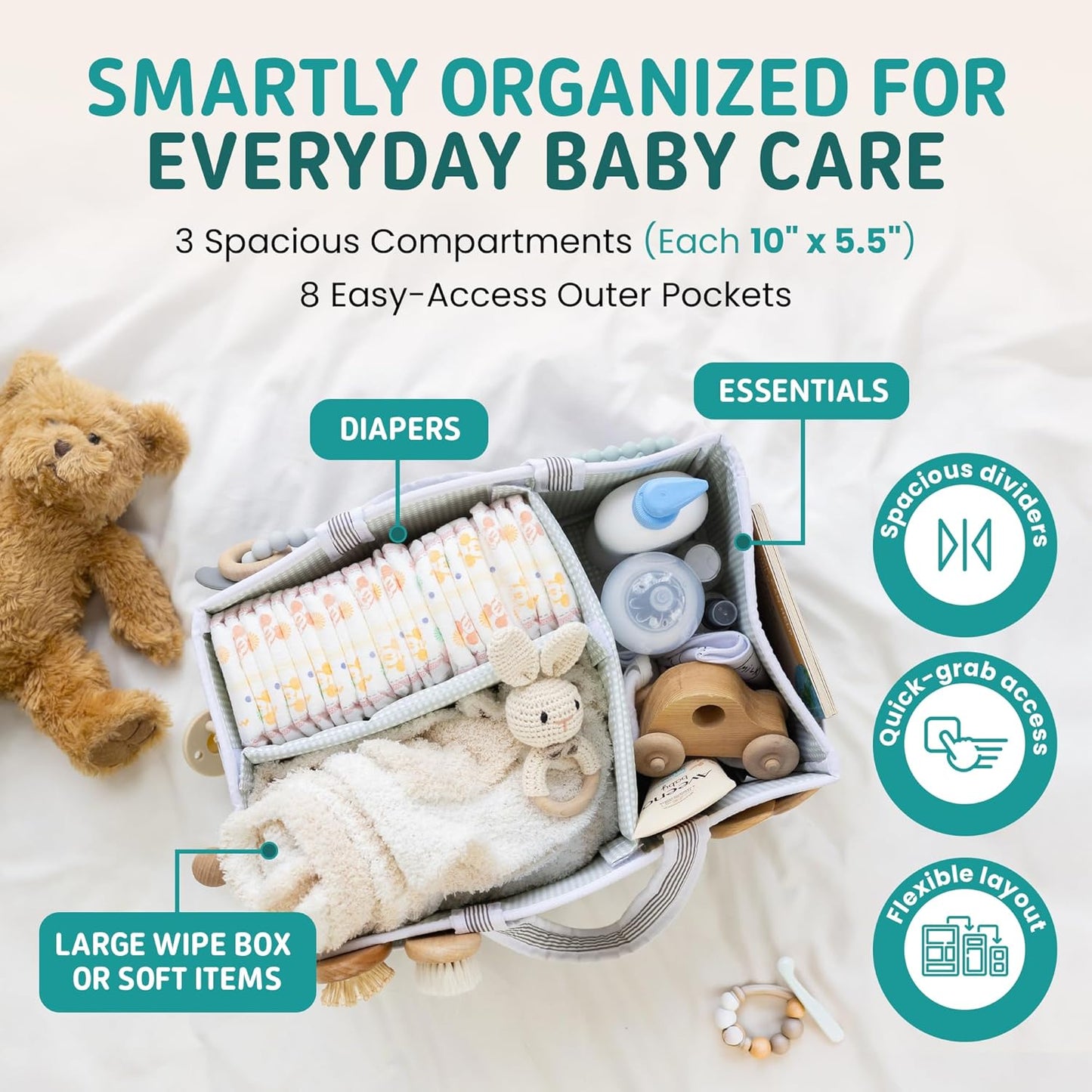 Lily Miles Baby Diaper Caddy Organizer - Large Tote Bag for Newborn essentials Boy or Girl - Baby Shower Basket - Nursery Must Haves - Registry Favorites - Newborn Caddie Car Organizer