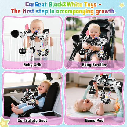 Spiral Car Seat Toys for Infants, 0-6 Months Carseat & Stroller Pram Separable Activity Hanging Toys with Rattle, Teethers, Newborn Soft Plush Travel Toy for Boys Girls Essentials Gifts