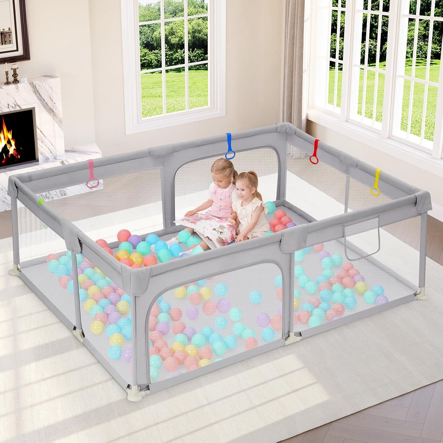 Dripex Baby Playpen, 47"x47" Small Playpen for Babies, Enhanced Safety Baby Play Yard for Indoor & Outdoor, Infant Play Pen with Soft Breathable Visible Mesh, Anti-Fall Design & Easy Setup, Grey