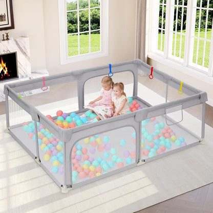Dripex Baby Playpen, 47"x47" Small Playpen for Babies, Enhanced Safety Baby Play Yard for Indoor & Outdoor, Infant Play Pen with Soft Breathable Visible Mesh, Anti-Fall Design & Easy Setup, Grey
