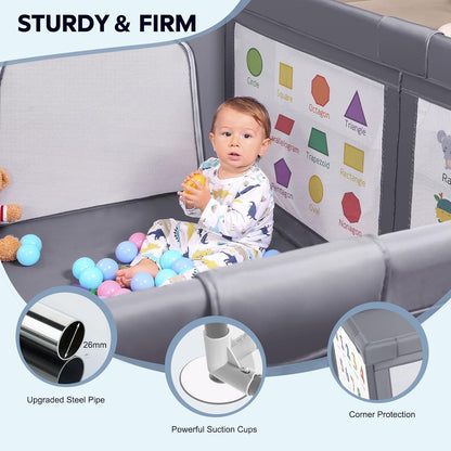 Premium Baby Playpen with Mat, 71x60 Inches Extra Large Playpen for Babies and Toddlers, Indoor & Outdoor Activity Center, Safety Baby Play Pen with Gate Prints