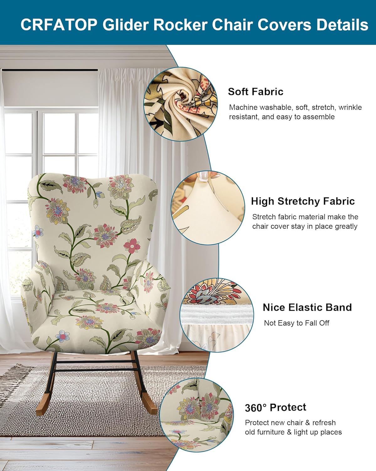CRFATOP Jacquard 1 PC Nursery Rocking Chair Recliner Covers Upholstered Glider Rocker Banquet Armchair Slipcover Stretch Accent Chairs Furniture Protector for Living Room Bedroom Offices,Green