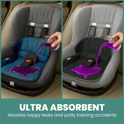 Lynmark® 2x Potty Training Car Seat Protector for Child Car Seat- Waterproof Soft Car Seat Piddle Pads for Toddlers, Baby- Travel-Friendly Washable Liner for Spills, Nappy Leak, Accident- Grey & Black