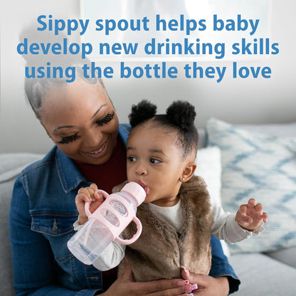 Dr. Brown's Milestones Narrow Sippy Spout Bottle with 100% Silicone, Easy-Grip Handles and Soft Sippy Spout, 8oz/250mL, Light Pink and Ecru, 2-Pack, 6m+
