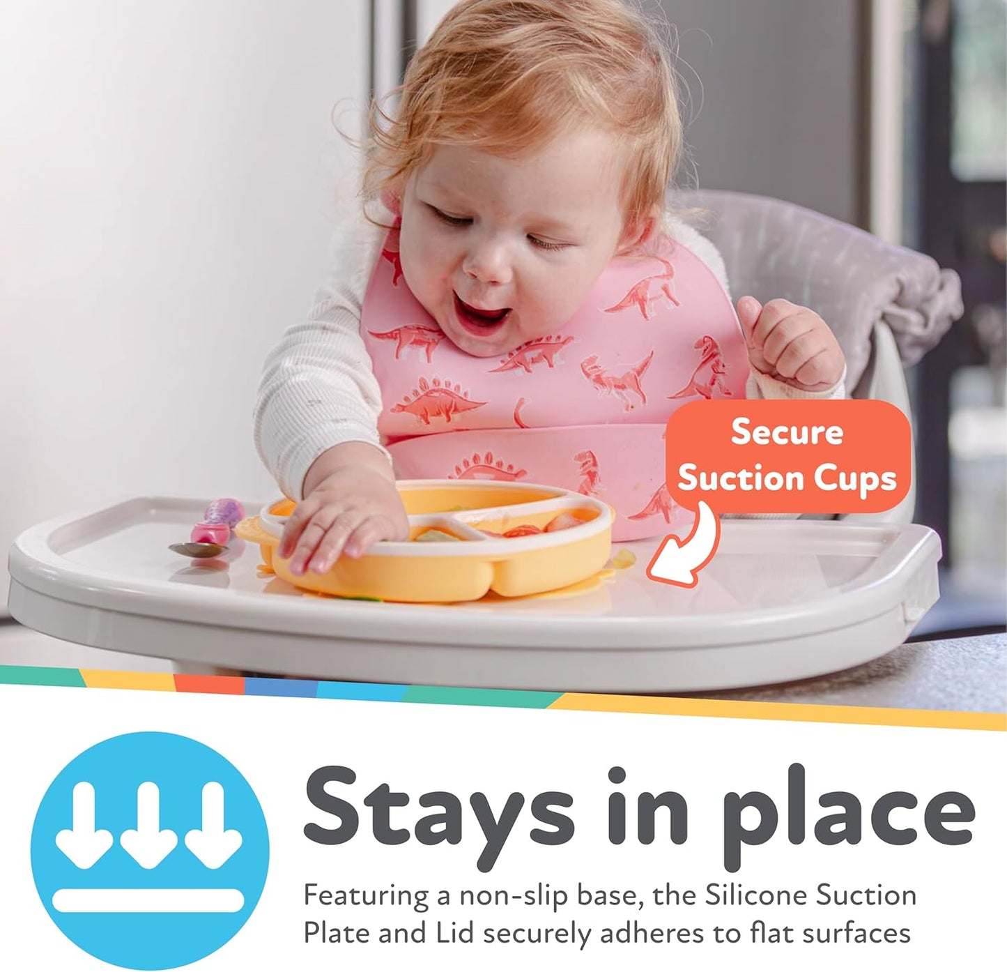 Nuby Silicone Round Suction Plate with Lid - Dishwasher-Safe Baby and Toddler Plate - 6+ Months - Aqua and Coral - Back to School Essentials