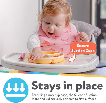 Nuby Silicone Round Suction Plate with Lid - Dishwasher-Safe Baby and Toddler Plate - 6+ Months - Aqua and Coral - Back to School Essentials