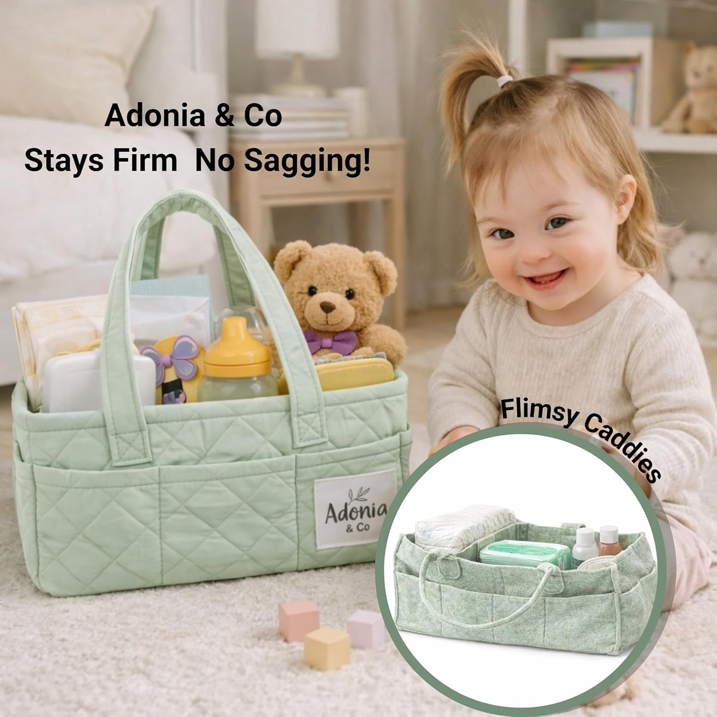 Adonia & Co Diaper Caddy Organizer – Nursery Storage Basket for Newborn Essentials Must Haves & Baby Must Haves – Portable, Machine Washable Baby Diaper Bag Organizer (Brown)