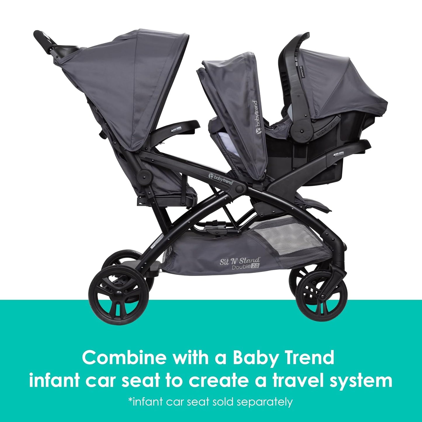 Baby Trend Sit N' Stand® Double 2.0 Stroller, Dash Black