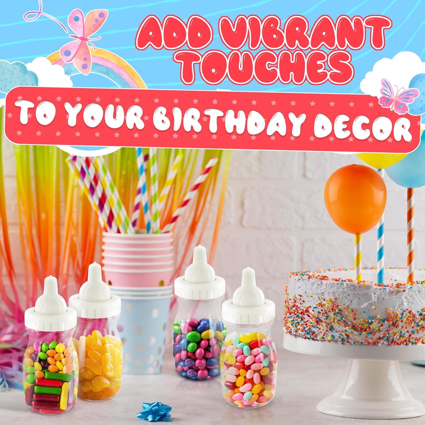 24 Pcs Small Bottles for Mom to Be Party – Clear Fillable Milk-Shaped Containers for Candy, Figurines, Coins, Trinkets – Durable Plastic Decoration for Shower Party Сelebration, Events, Fun Activities