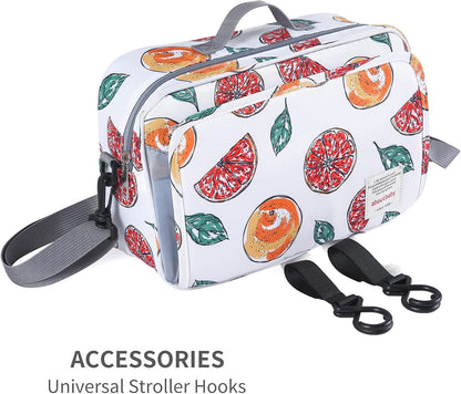 GOGOSO Baby Stroller Organizer Bag with Insulated Pocket, Universal Fit Most Strollers, Space for Diapers, Wipes & Toys, Flowers