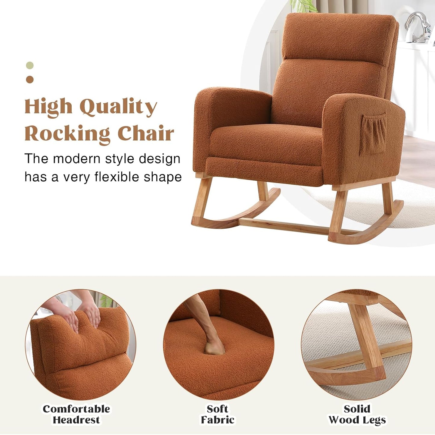 HCHAIRH Rocking Chair Nursery, Nursing Rocking Chairs with Foot Rest for Mom Nursery, Glider Rocker Chair with Footrest and High Backrest for Living Room, Bedroom, Beige