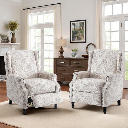 Swivel Rocker Recliner Chair, Manual Nursery Glider Recliner, Floral Fabric Wingback Accent Chair with Adjustable Backrest & Footrest for Small Spaces Living Room Bedroom (Plants Floral, Set of 1)