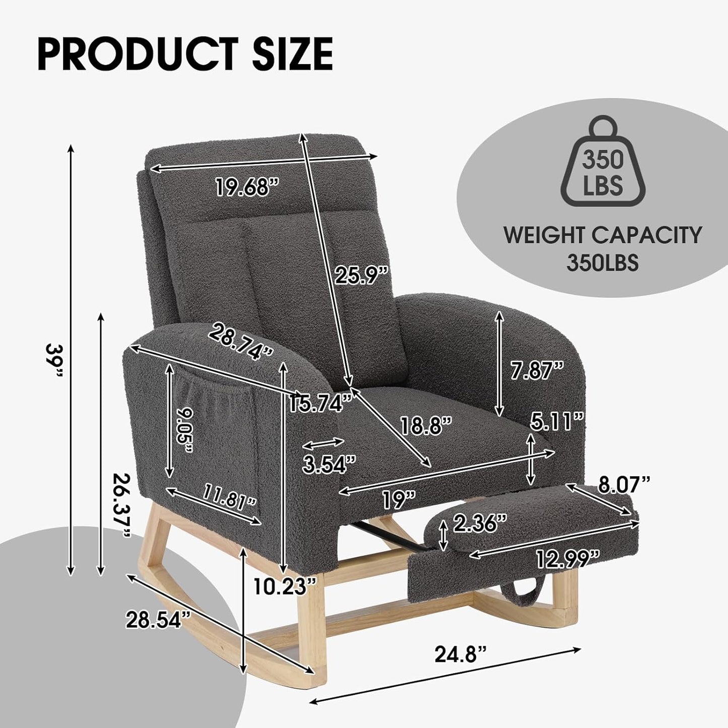 NIOIIKIT Modern Nursery Rocking Chair, Teddy Upholstered Rocking Chair with Footrest, Comfortable Rocker Recliner with Side Pocket, Rocker Glider for Living Room, Bedroom, Nursing Room (Apricot)