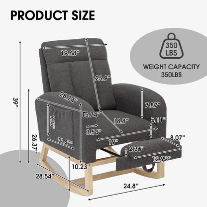 NIOIIKIT Modern Nursery Rocking Chair, Teddy Upholstered Rocking Chair with Footrest, Comfortable Rocker Recliner with Side Pocket, Rocker Glider for Living Room, Bedroom, Nursing Room (Apricot)